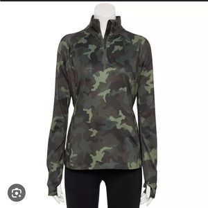 Plus Size Tek Gear Quarter-Zip Olive Camo Performance Jacket